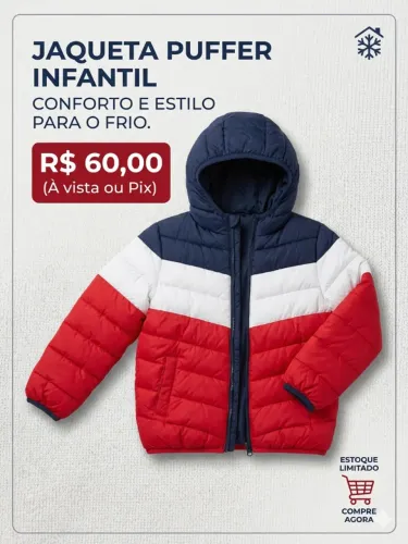 Jaqueta Puffer Infantil Primark com Capuz - Tam 3 a 4 Anos