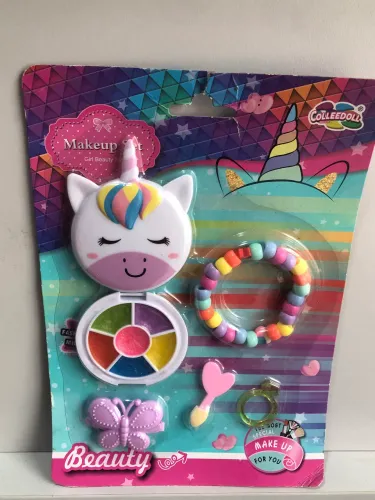 Kit Maquiagem Infantil Estojo Unicórnio Com Pulseira E Acessórios Colleedoll