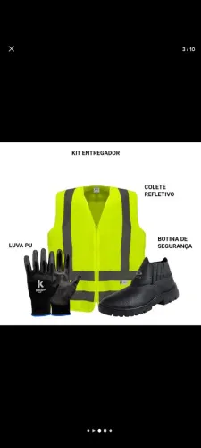 Kit Entregador Mercado Livre Shopee - Colete refletivo, Bota e Luvas. EPI