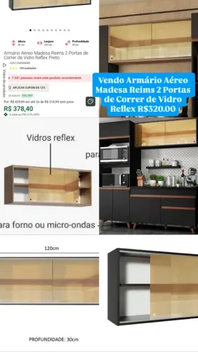 Armário Aéreo Madesa Reims 2 Portas de Correr de Vidro Reflex Preto