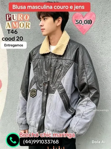 jaqueta masculina couro e jeans tamanho 46