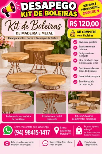 Kit Boleiras de Madeira e Metal
