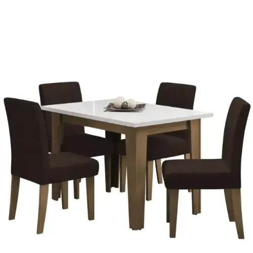 Conjunto Mesa de Jantar Tok com 4 Cadeiras na cor Marrom