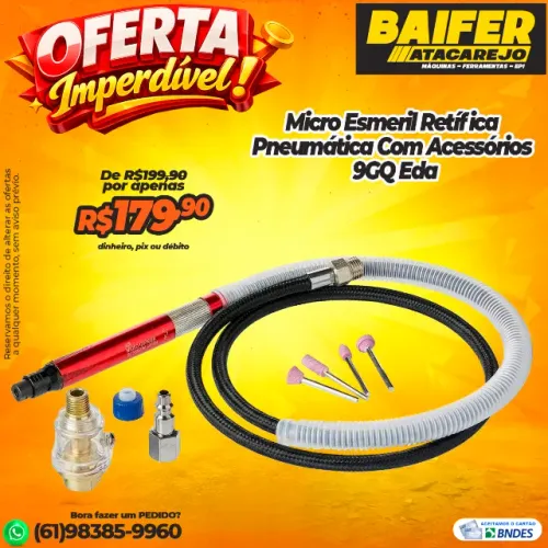 Micro Esmeril Retífica Pneumática Com Acessórios 9GQ Eda