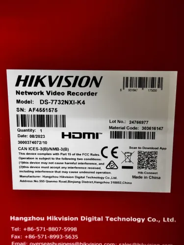 NVR HikVision Model: DS-7732NXI-K4