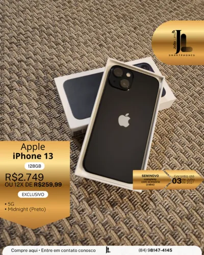 IPHONE 13, 5G, MIDNIGHT, 128GB, SEMINOVO NA GARANTIA, EXCLUSIVO!