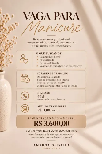 MANICURE: SALÃO COM GRANDE MOVIMENTO E ÓTIMA OPORTUNIDADE DE GANHO