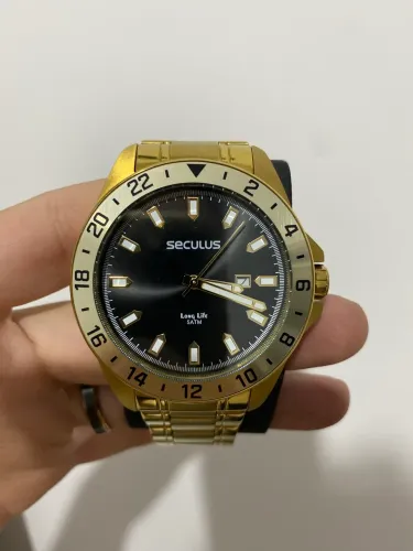 RELÓGIO SECULUS LONG LIFE 5ATM DOURADO COM MOSTRADOR PRETO