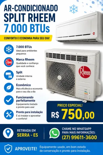 ? AR-CONDICIONADO SPLIT RHEEM 7.000 BTUs ? 