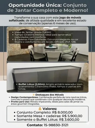 CONJUNTO DE JANTAR MESA CADEIRAS BUFFET