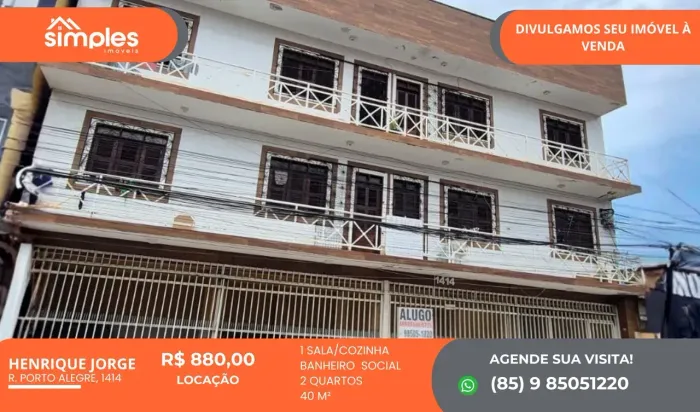 Apartamento no Henrique Jorge com 40m², 2 quartos, sala/cozinha, banheiro, próximo ao Come