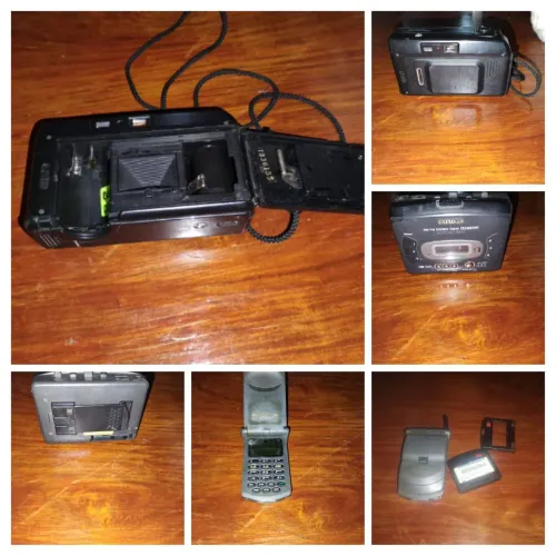 KIT RELÍQUIAS ELETRÔNICAS (CÂMERA + RÁDIO + CELULAR ANTIGO)