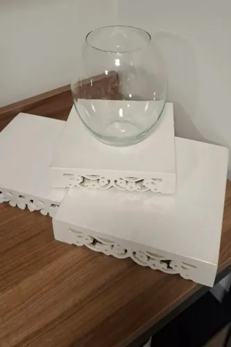 3 bandejas MDF + vaso de vidro 