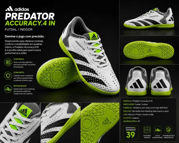 Chuteira Adidas Predator Futsal Original Tam. 39 - Pouco Usada