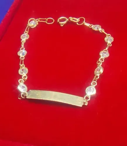 Pulseira Infantil Chapinha Pedras 5 mm Fio Ouro 18 Kilates Peso 1.52 Gramas 13Cm          