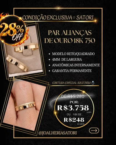 PAR DE ALIANÇAS OURO 18 K- MODELO DA PROMOÇÃO DA SEMANA