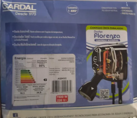 Chuveiro Cardal Florenza preto 220v 7.800w semi novo