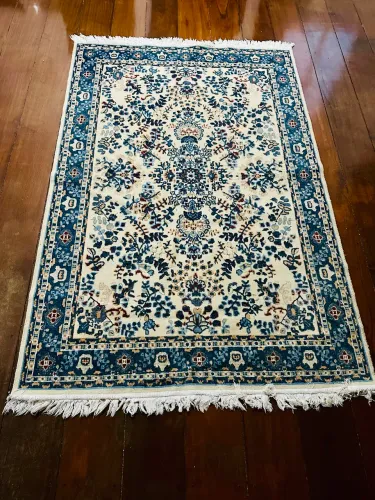 Tapete Clássico Estilo Persa Azul e Marfim - 130 x 200 cm