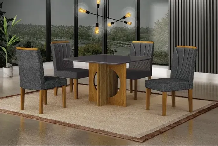 Mesa de Jantar 0,90m x 0,90m Quadradinha com 4 Cadeiras em MDF