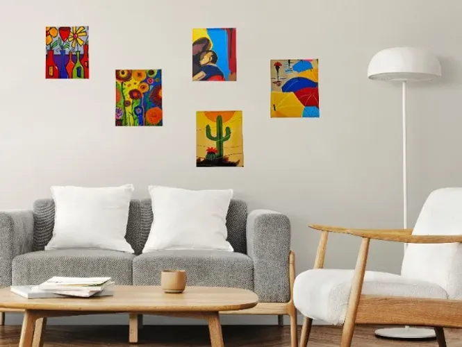 Lindos quadros decorativos pintados mão com temas variados