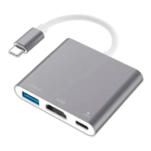 Adaptador Extensor 3 Em 1 Hdmi Usb-c Usb 3.0 Pd 4k Uhd Exbom