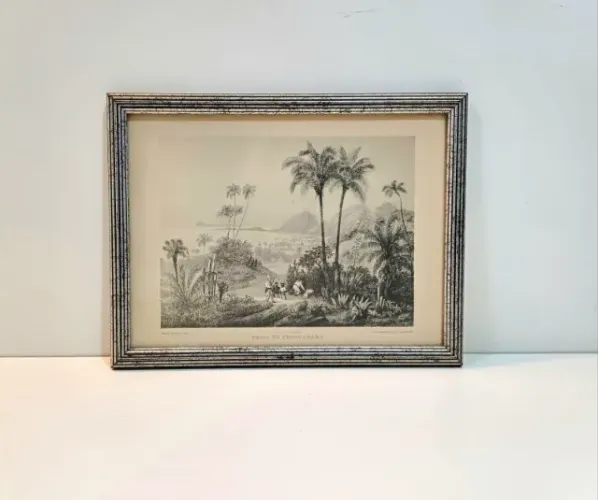 Gravura Antiga Praia De Copacabana Com Moldura Em Madeira Adicionar aos favoritos