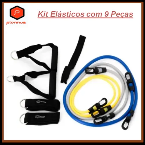 * Kit Elástico com 9 Peças Para Treino Exercícios Malhar Musculação Fitness Pilates z003 