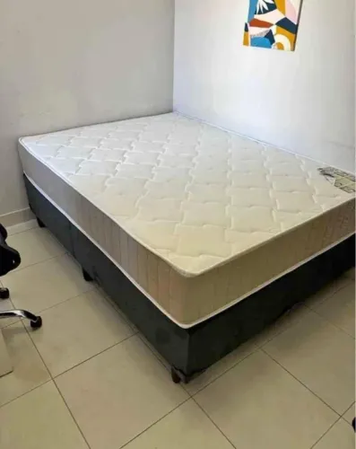 Cama Box Casal base preta marrom colchão 