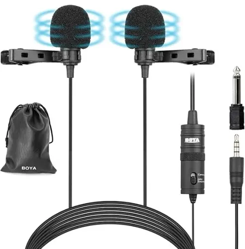 Microfone de Lapela Boya Omnidirecional cabeça dupla