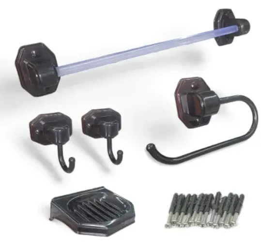 Kit Acessórios Para Banheiro Preto 5 Peças Plástico