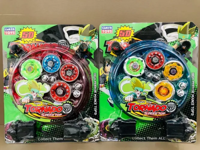 Brinquedo Kit 4 Beyblade 2 puxadores Clash tornado