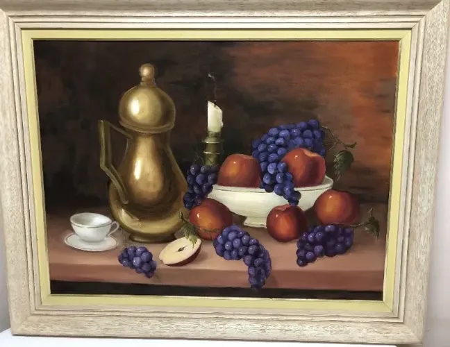 Lindo Quadro "Uvas e Maçãs" pintado a óleo em tela (100 x 79)