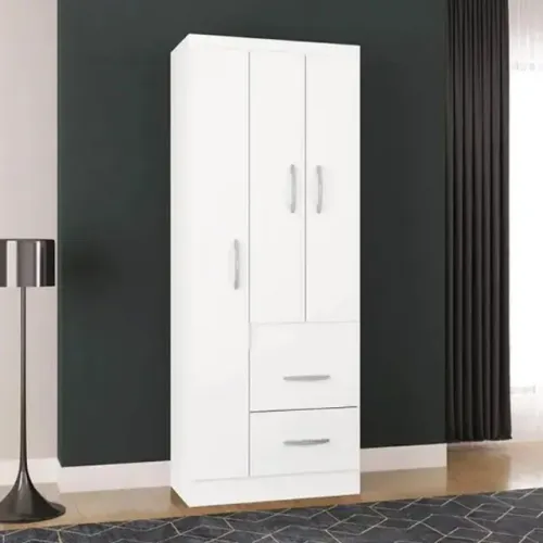 Guarda Roupa New Marbela 3Pts 2Gvs Branco Poquema - Entrega Rápida! 