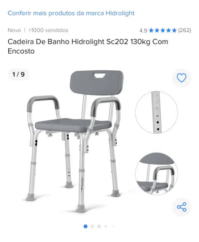 CADEIRA BANHO HIDROLIGHT SC202 130KG