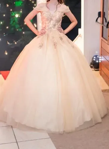Vestido de Festa Longo Bege - Luxo