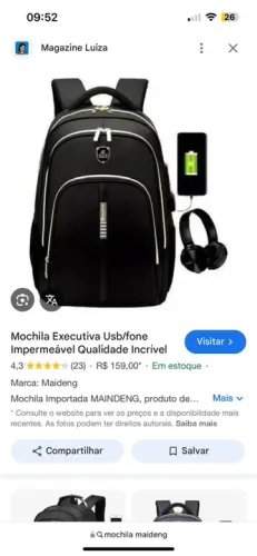 Mochila Executiva Usb/fone Impermeável Qualidade Incrível