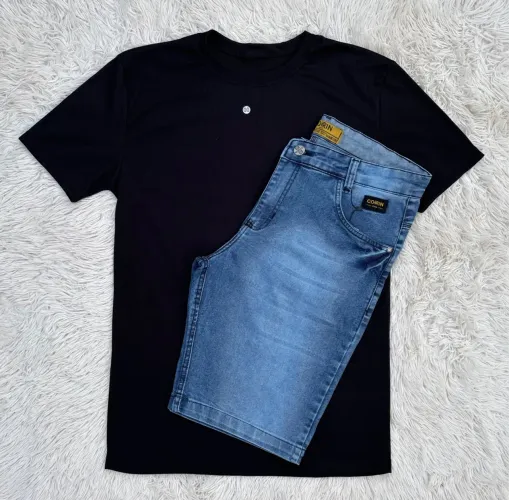 Kit Camisa Canelada e Bermuda Jeans