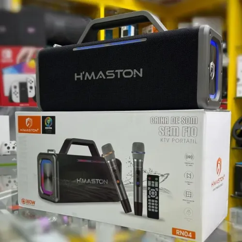 Caixa de Som Bluetooth 180W com Luzes RGB e Microfones Sem Fio HMaston RN04