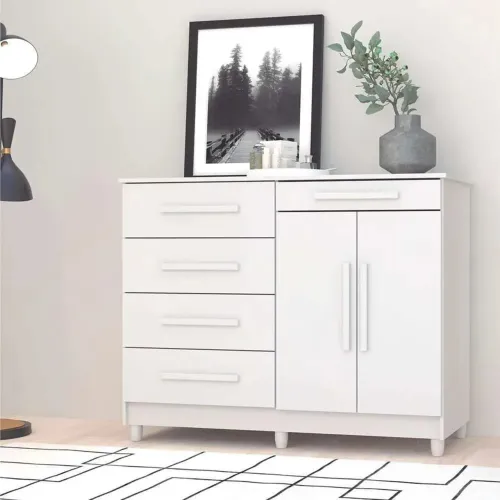 Cômoda branca com gavetas e porta