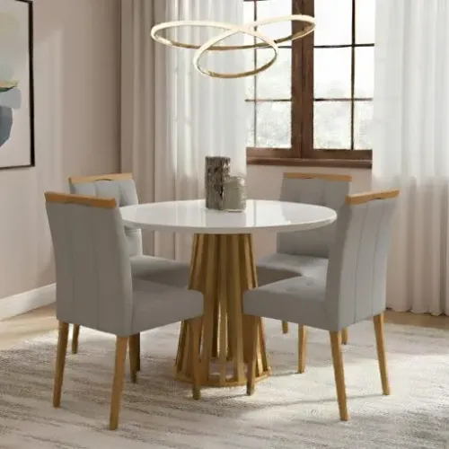 MESA DE JANTAR ALTAMENTE ELEGANTE NO FORMATO REDONDO COM CADEIRAS EM MADEIRA MACIÇA!! TTY