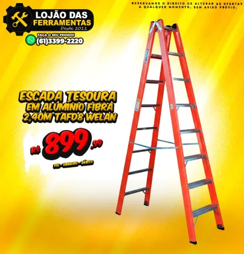 Escada Tesoura em Alumínio Fibra 2,40M Tafd8 Welan