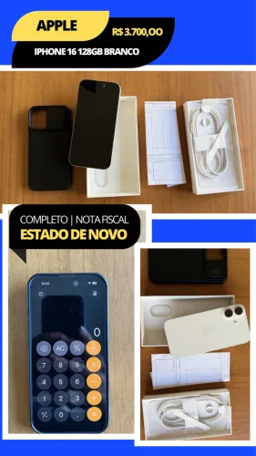 iPhone 16 128GB Branco | Estado de Novo | Nota Fiscal | Completo