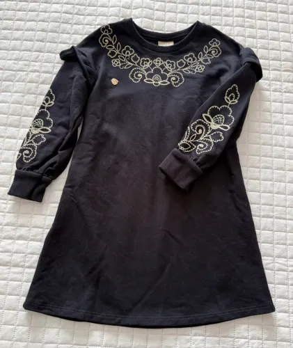 Vestido Milon manga comprida com detalhes, azul marinho, tam. 4 pouco uso