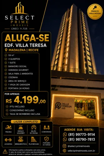 3 QUARTOS, 1 VAGAS E LAZER COMPLETO NO CORAÇÃO DA MADALENA
