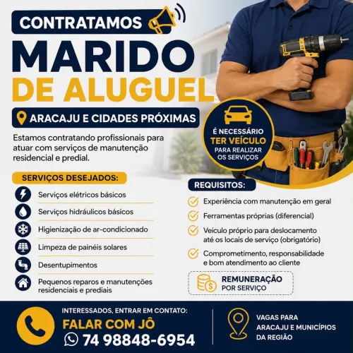 Vagas pra emprego - Marido de aluguel Aracaju e região 