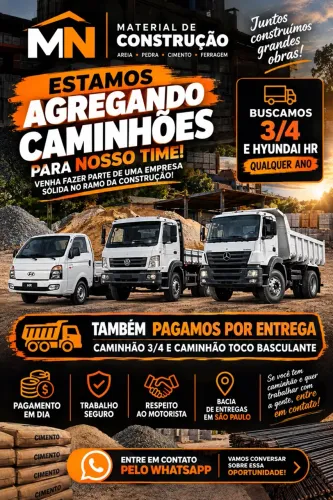 Agregamos caminhões, 3/4 e hrs basculante e carroceira