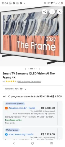 Tv Samsung 43 Esmrt 4k comando de voz