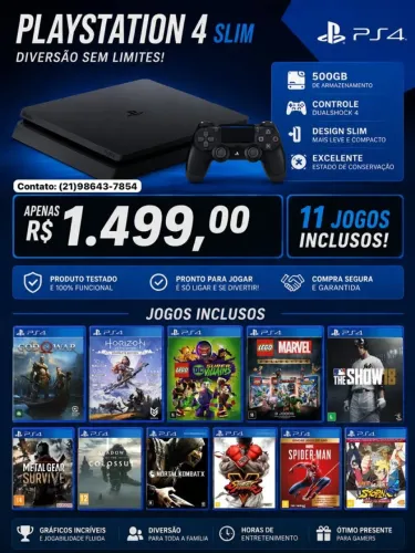 VENDO PLAYSTATION 4 SLIM 500GB + 11 JOGOS