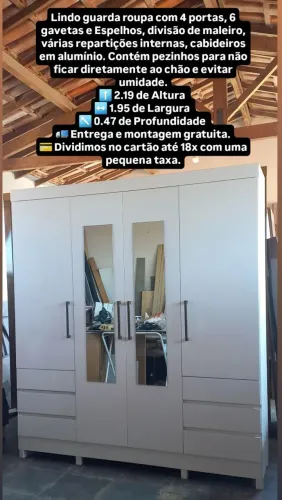 Entrega e montagem gratuita, lindo guarda roupa com 4 portas, Espelho e 6 gavetas.