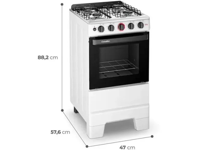 Fogão de Piso 4 Bocas Acendimento Automático Esmaltec Ideal Super 4121 Bivolt Branco Inox